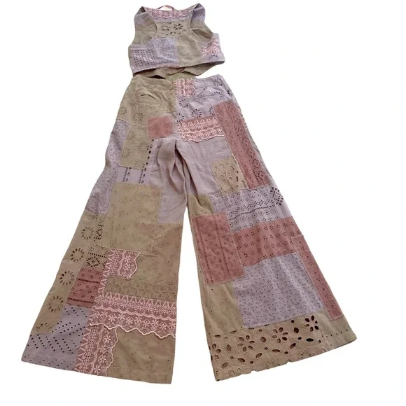 NWT Free People Sweet & Salty vest suit set. Patchwork. Cutwork. Textured Size 8 - Picture 6 of 14